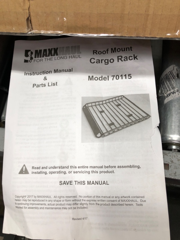 Photo 1 of MaxxHaul 70115 46" x 36" x 4-1/2" Roof Rack Rooftop Cargo Carrier Steel Basket, Car Top Luggage Holder for SUV and Pick Up Trucks - 150 lb. Capacity 46" x 35.87" x 4-1/2"