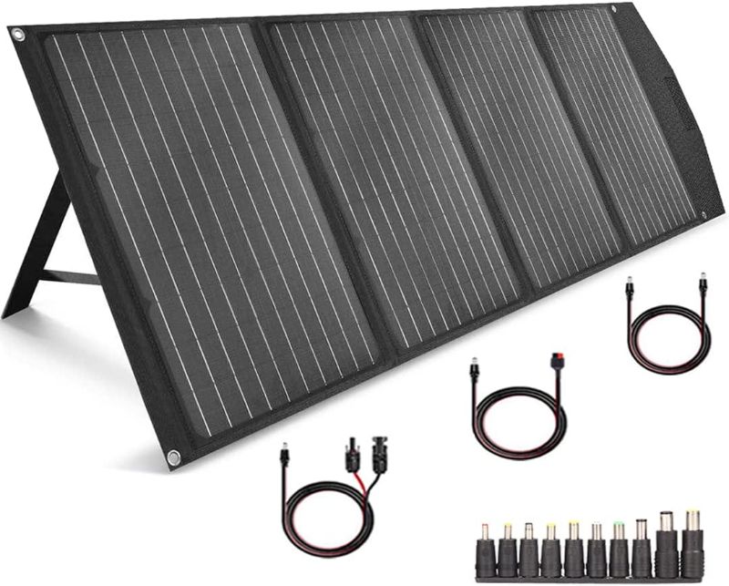 Photo 1 of (PARTS ONLY)TISHI HERY 120W Portable Solar Panel for Power Station Generator, Waterproof IP65 with 4 Outputs DC/USB/QC3.0/Type-C Compatible with Most Phones Laptops Tablet for Travel/Camping/RV/Hiking
