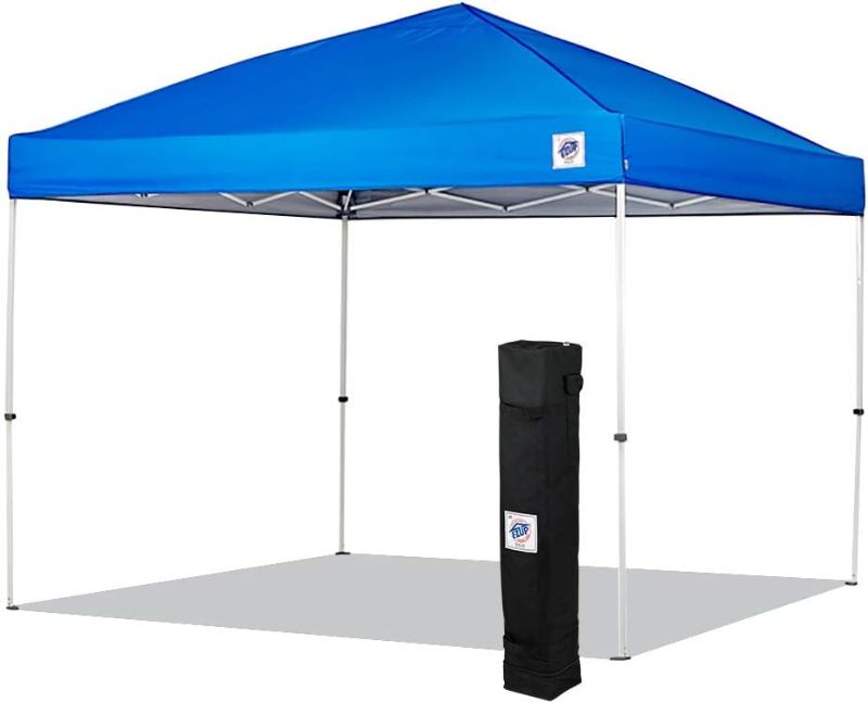 Photo 1 of **DAMAGED** E-Z UP Envoy Instant Shelter Canopy, 10' x 10', Roller Bag, 4-Piece Spike Set, Recreational Grade Royal Blue Top
