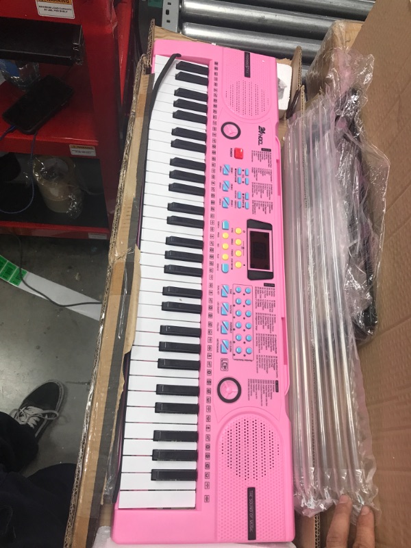 Photo 2 of 24HOCL 61 Keys Keyboard Piano Lighted Keys, Kids Piano Keyboard with UL Adapter, Stand, Built-In Speaker, Mic, Portable Electronic Keyboard for Boys, Girls, Beginners Birthday Holidays Best Gifts Kids Keyboard Piano with Lighted Keys_02 Pink