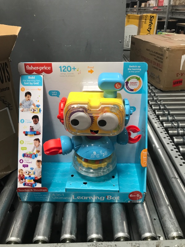 Photo 2 of **Missing bottom wheel section**
Fisher-Price 4-in-1 Robot Toy, Baby Toddler and Preschool Toy with Lights Music and Smart Stages Educational Content?