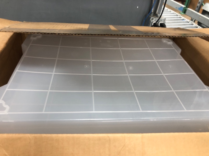 Photo 1 of ***missing clasps on one lid***IRIS USA 74 Quart WEATHERPRO Plastic Storage Box with Durable Lid and Seal and Secure Latching Buckles, Weathertight, Clear with Black Buckles, 2 Pack, 585449 74 Qt. - 2 Pack