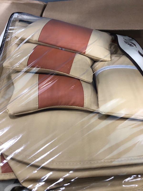 Photo 1 of FREESOO Car Seat Cover Leather, Seat Covers Full Set Automotive Seat Protector Universal Fit 5 Seats Year Round Use with Pillows (Khaki Orange) FR-01 Full Set A-Khaki Orange