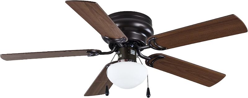 Photo 1 of **DAMAGED** OYTHO 44 inch Hugger Indoor Ceiling Fan with Light Kit, Bronze, 5 Blades, Reverse Airflow