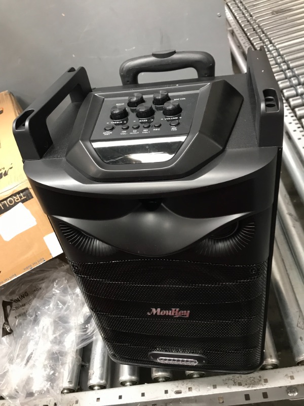 Photo 2 of **READ NOTES** Moukey Karaoke Machine, Big Subwoofer PA System, Powerful Sound, Portable Bluetooth Speaker with Wireless Microphone, Party Lights & Echo/Treble/Bass Adjustment, Support TWS/REC/AUX/MP3/USB/TF/FM 10" Subwoofer