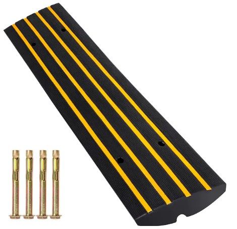 Photo 1 of *STOCK PHOTO FOR REFERENCE* 48.4 in. x 16.1 in. x 2.6 in. Speed Bump 1-Channel Rubber Curb Ramps, 1-Pack
