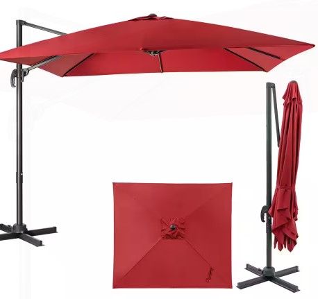 Photo 1 of 10 ft. x 10 ft. Cantilever Offset Square Tilt Crank 360° Patio Umbrella Outdoor Wine
