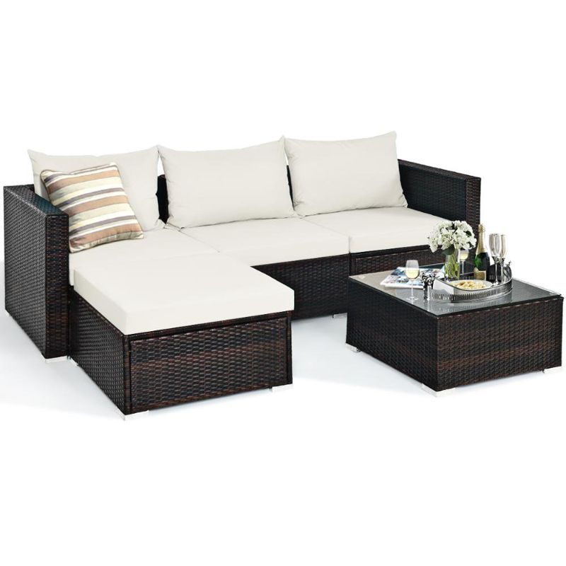 Photo 1 of **FOR PARTS ONLY/INCOMPLETE SET**
5PCS Patio Rattan Furniture Set Sectional Conversation Sofa w/ Coffee Table
