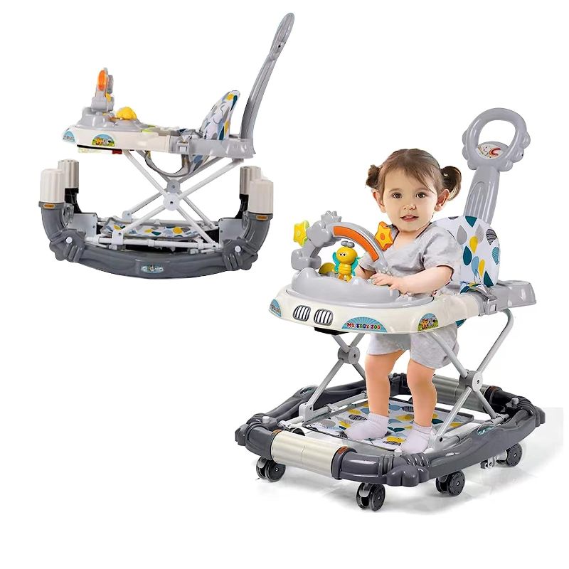 Photo 1 of Boyro Baby 4 in 1 Baby Walker, Baby Walkers for Boys and Girls with Removable Footrest, Feeding Tray, Rocking Function & Music Tray, Foldable Activity Walker for Baby 6-18 Months, Help Baby Walk