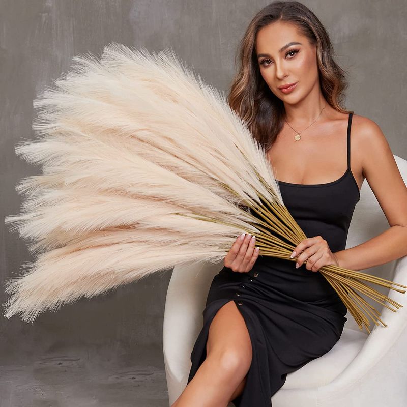 Photo 1 of 8PCS Faux Pampas Grass Large 38"/3.1FT Tall Artificial Pompous Grass Pompass Branches Fake Fluffy Stems Plants Floor Vase Filler for Home Boho Decor Flower Arrangement (Beige)
