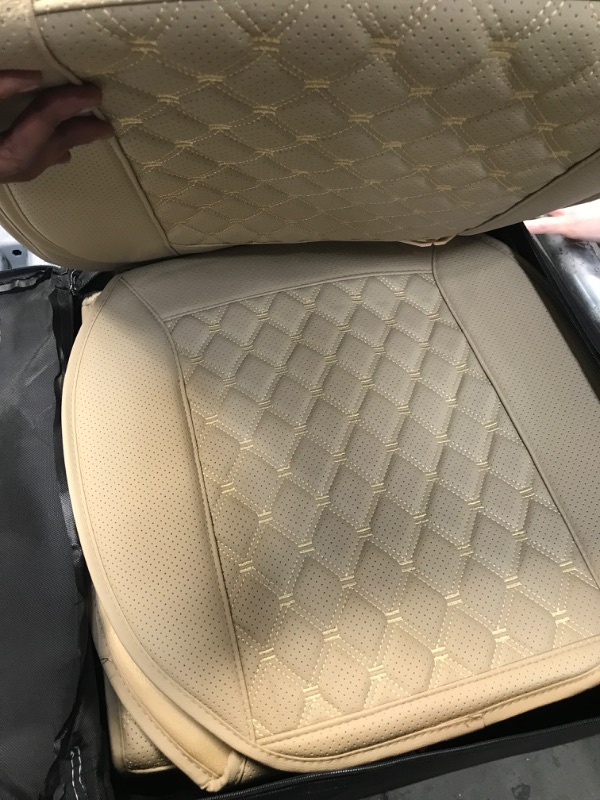 Photo 4 of Black Panther Full Set Car Seat Covers, Luxury Car Seat Protectors Universal Anti-Slip Seat Cover for 5-Seater Models, Diamond Pattern (Beige) A- Full Set - Beige