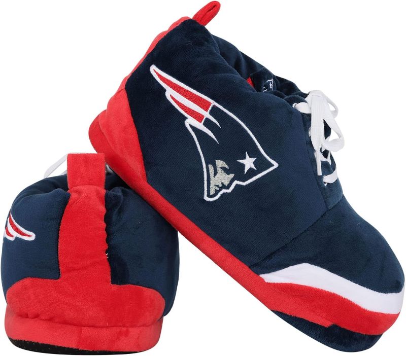 Photo 1 of FOCO Boy's NFL Team Logo Plush Sneaker Slippers- size large Team Name: New England Patriots
