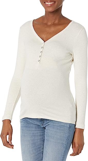 Photo 1 of Amazon Essentials Women's Maternity Nursing Slim-Fit Henley Shirt Color: Oatmeal Heather Size Large 
