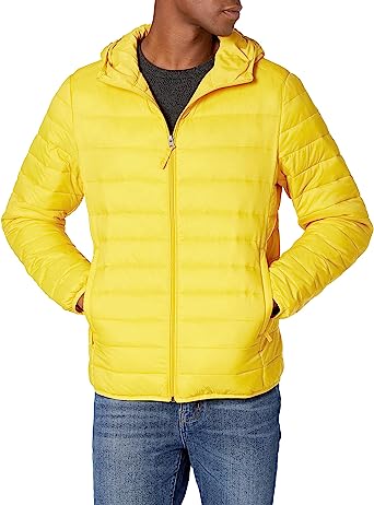 Photo 1 of Amazon Essentials Men's Lightweight Water-Resistant Packable Hooded Puffer Jacket yellow (xlarge)
