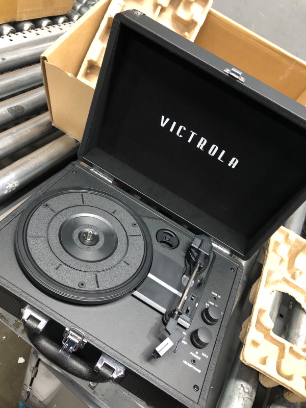 Photo 4 of Victrola Vintage 3-Speed Bluetooth Portable Suitcase Record Player with Built-in Speakers | Upgraded Turntable Audio Sound| Includes Extra Stylus | Black, Model Number: VSC-550BT-BK, 1SFA