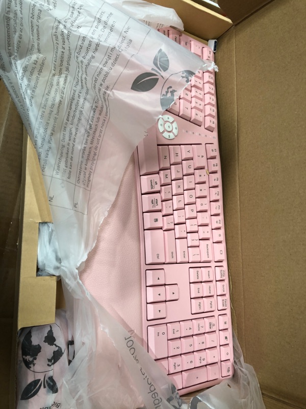 Photo 2 of MEETION Ergonomic Wireless Keyboard and Mouse, Ergo Keyboard with Vertical Mouse, Split Keyboard with Cushioned Wrist Palm Rest Natural Typing Rechargeable Full Size, Windows/Mac/Computer/Laptop, Pink Large Pink