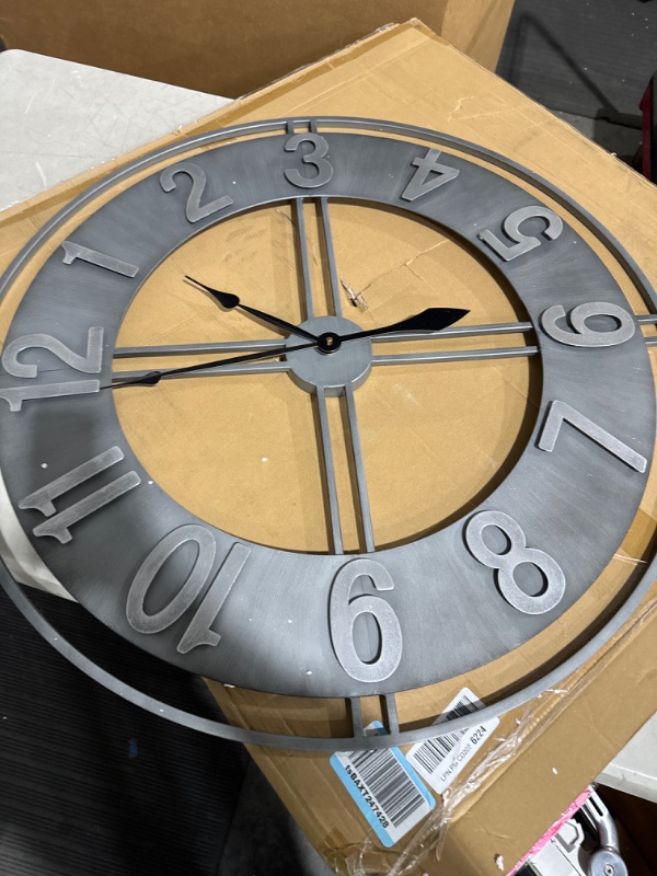Photo 2 of ***USED READ NOTES***YIDIE 30 inch Large Wall Clock Decorative Solid Metal Retro Decor for Home Farmhouse Living Room 30 inch Grey Arabic Numerals