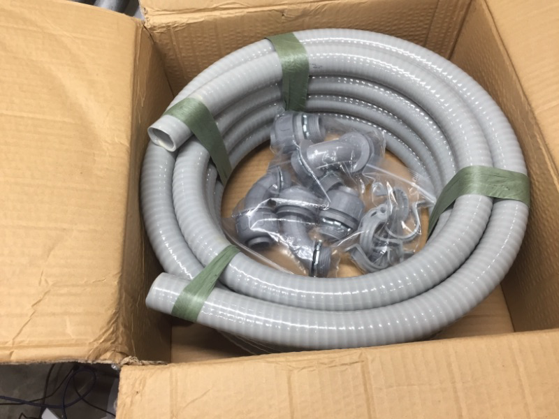 Photo 2 of (1 inch Dia * 25 Feet) Yariwiz Flexible Electrical Conduit Liquid Tight PVC Conduit Kit with 3 PCS Coupling, 3 PCS Elbow and 7 PCS Strap, Sealtight Seal Flex Liquidtight Wire Outdoor Non Metallic Grey 1 inch-25ft Kit