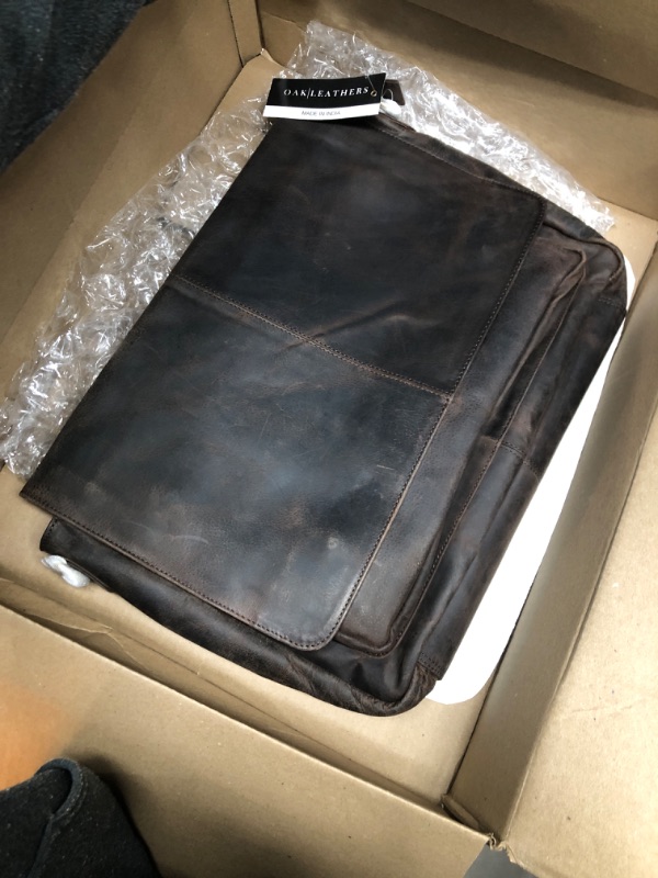 Photo 2 of Leather Messenger Bag Locking Laptop Briefcase For Men Adjustable Satchel Handle