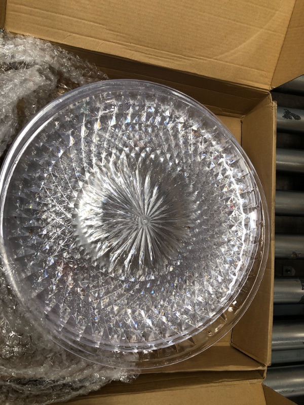 Photo 2 of 10 Pcs Round Serving Platter Reusable Acrylic Crystal Flan Plate Plastic Tray Clear Round Serving Tray for Food Cake Cookie Fruits Birthday Wedding Party (12 Inch)