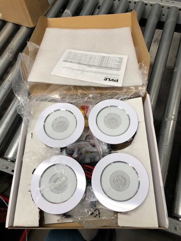 Photo 2 of Pyle 4” Pair Bluetooth Flush Mount In-wall In-ceiling 2-Way Home Speaker System Built-in LED Lights Aluminum Housing Spring Clips Polypropylene Cone & Tweeter 4 Ch Amplifier 320 Watts (PDIC4CBTL4B) 4"