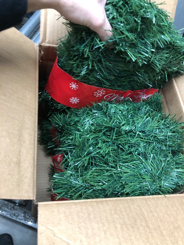 Photo 1 of 4 Pack 50 Feet Christmas Garland for Outdoor/Indoor Decoration, Soft Greenery Artificial Garland Decorations, Non-lit Green Xmas Garlands Perfect for Party Home Garden and Holiday Festival Decor