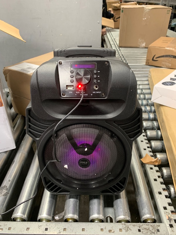 Photo 2 of Pyle 400W Portable Bluetooth PA Loudspeaker - 8” Subwoofer System, 4 Ohm/55-20kHz, USB/MP3/FM Radio/ ¼ Mic Inputs, Multi-Color LED Lights, Built-in Rechargeable Battery w/ Remote Control -PPHP844B