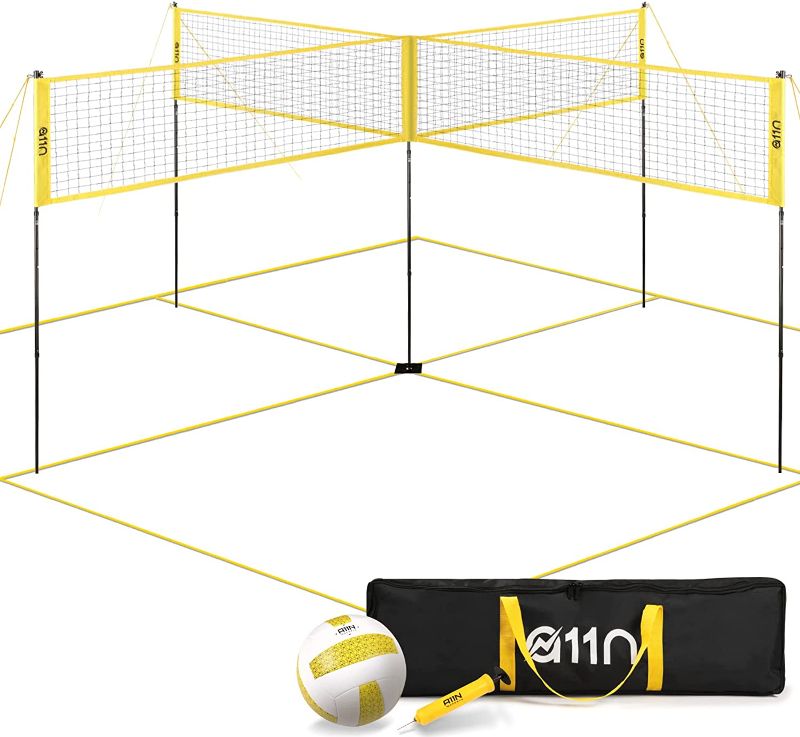 Photo 1 of CROSSNET 4-Way Volleyball Net with Carrying Backpack & Ball - 4 Square Volleyball Game Set for Adults and Kids - Quick Assemble Outdoor Game - Backyard Yard Games