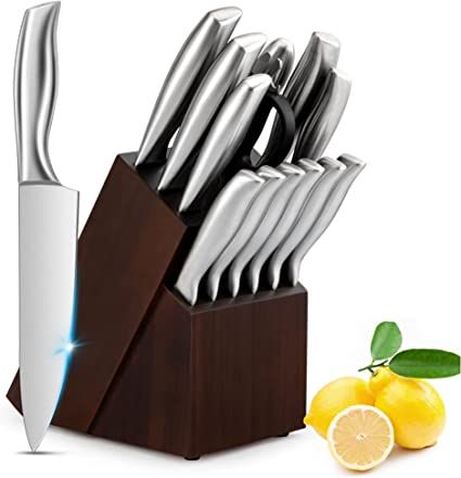 Photo 1 of (missing parts) Knife Set, 13 Piece Kitchen Knife Set with Block, Chef Knife set with Sharpener, Serrated Steak Knives, High Carbon Stainless Steel Knife Sets Bread Knife Cooking Knives Sets