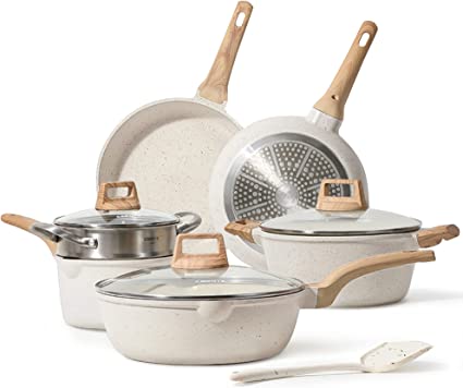 Photo 1 of (stock photo used as reference )Pots and Pans Set Nonstick, White Granite Induction Kitchen Cookware Sets, 