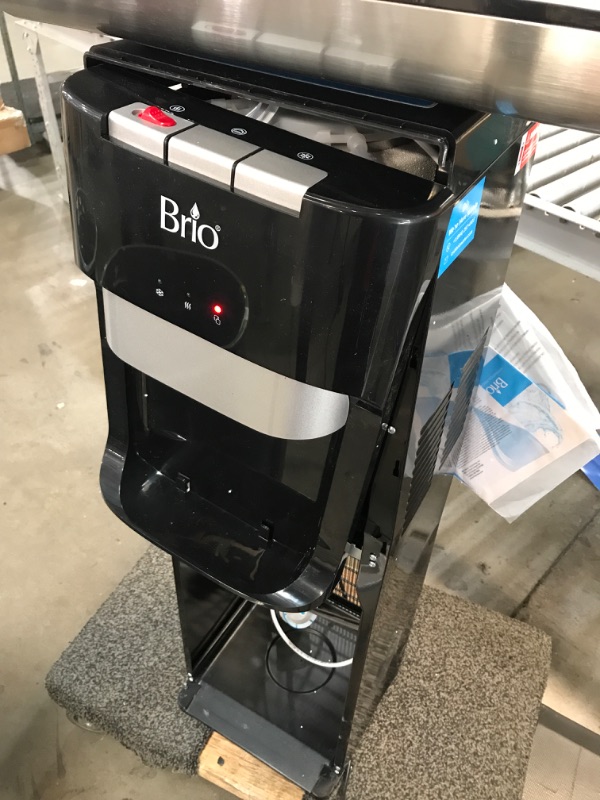 Photo 3 of **PARTS ONLY***
(damaged )Brio CLBL420V2 Bottom Loading Water Cooler Dispenser for 3 & 5 Gallon Bottles - 3 Temperatures with Hot, Room & Cold Spouts, Child Safety Lock, LED Display with Empty Bottle Alert, Stainless Steel