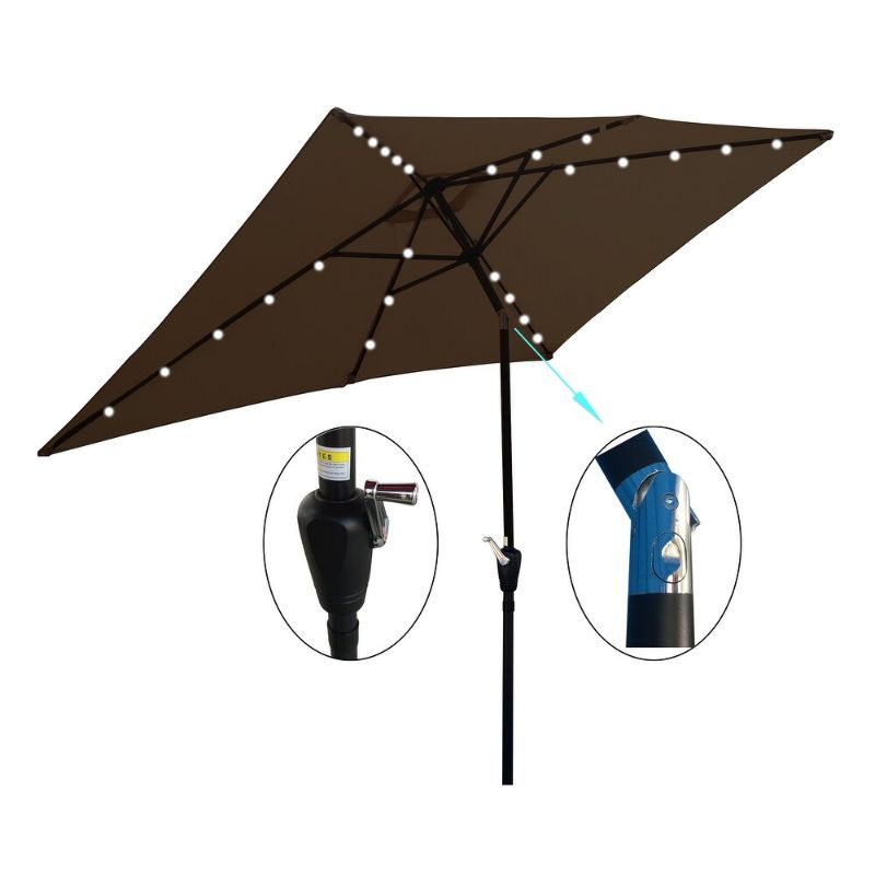 Photo 1 of 10 x 6.5t rectangular patio solar LED lighted outdoor market umbrella with crank and push button tilt for garden shade swimming