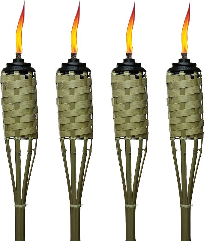 Photo 1 of *Single* TIKI Brand 4-Pack Luau Bamboo Torches, Weather Resistant Coated Torch, Outdoor Décor for Home, Garden, Patio, 57 Inch, Natural, 1117078