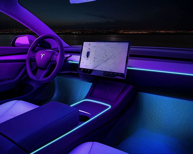 Photo 1 of **LOOSE PARTS**VIHIMAI Upgraded Tesla Model 3 Model Y Interior Neon Lights Accessories with Automatic On/Off Functions, Ambient Lighting RGB LED Strips Lights, Only fit for 2021 2022 2023 Long Range & Performance
