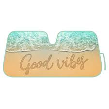 Photo 1 of **MINOR SHIPPING DAMAGE**BDK Good Vibes Beach Foldable Accordion Durable Windshield Sun Shades - Universal Fit for Car Auto Sedan Truck SUV 58 x 27 inch
