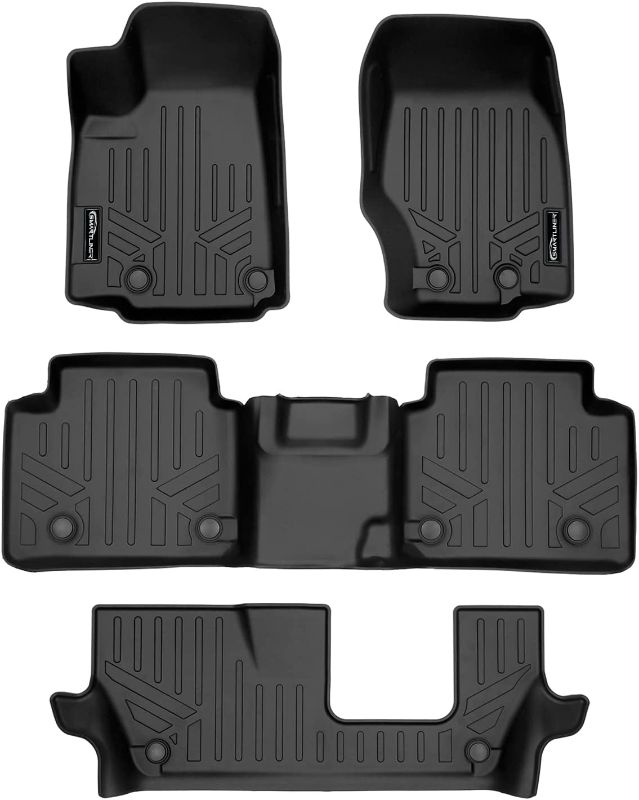 Photo 1 of **MISSING FRONT TWO MATS, MINOR WEAR & TEAR**SMARTLINER All Weather Custom Fit Black 3 Row Floor Mat Liner Set Compatible with 2021-2023 Jeep Grand Cherokee L (Only Fits 7 Passenger Models)
