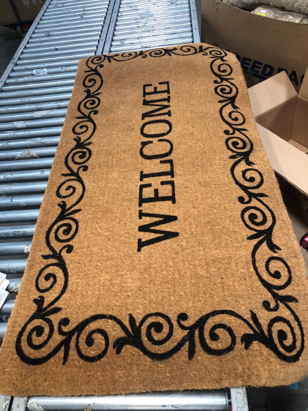 Photo 2 of **MINOR WEAR & TEAR**Landia Home Front Door Mat with Welcome Design, 100% Pure Coconut Coir, Indoor and Outdoor Entrance Use, 36" x 72"

