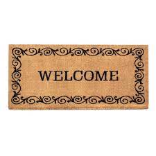 Photo 1 of **MINOR WEAR & TEAR**Landia Home Front Door Mat with Welcome Design, 100% Pure Coconut Coir, Indoor and Outdoor Entrance Use, 36" x 72"
