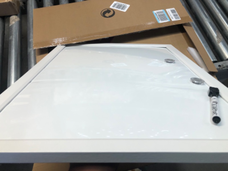 Photo 4 of **MINOR SHIPPING DAMAGE**Quartet Magnetic Whiteboard, 17" x 23" Small White Board for Wall, Dry Erase Board for Kids, Perfect for Home Office & Home School Supplies, Dry Erase Marker, Magnets, White Frame (MDW1723W-AZS) White Frame 1 Board