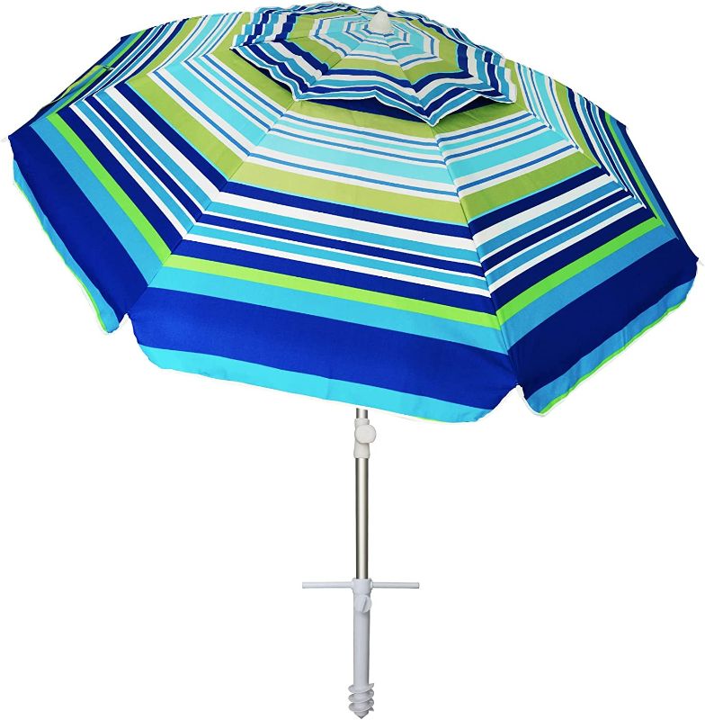 Photo 1 of AMMSUN Beach Umbrellas for Sand Heavy Duty Wind Portable,6.5 ft Beach Umbrella with Sand Anchor & UV 50+ Protection,Outdoor Patio Umbrella with Carry...

