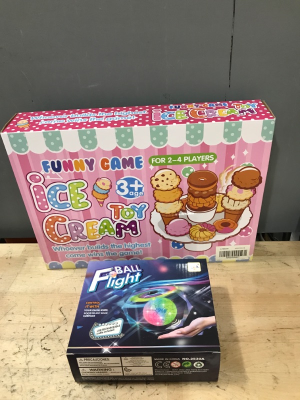 Photo 3 of 2 ITEMS - Flying Toy Ball Infrared Induction RC Flying Toy Built-in LED Light Disco Helicopter Shining Colorful Flying Drone Indoor and Outdoor Games Toys for 3 4 5 6 7 8 9 10 Year Old Boys and Girls; AND, MCPINKY Pretend Play Food Set?Pretend Ice Cream T