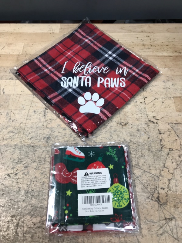 Photo 1 of 2 BUNDLED ITEMS - Christmas Dog Bandanas 3 Pack, Elk and Santa Bandana, Reversible Triangle Scarves for Dogs Cats Pets, Premium Durable Fabric, Adjustable Fit One Size Christmas A; AND, 4 Pack Christmas Dog Bandanas - Classic Triangle Merry Christmas Prin