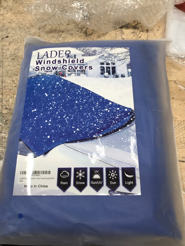 Photo 2 of LADER Windshield Cover for Ice and Snow, Car Windshield Snow Cover, Windshield Frost Cover Ice Removal Wiper Protector, Windshield Snow Ice Cover with Magnetic Edges for Most Cars Trucks Vans and SUVs Blue Magnetic Edges