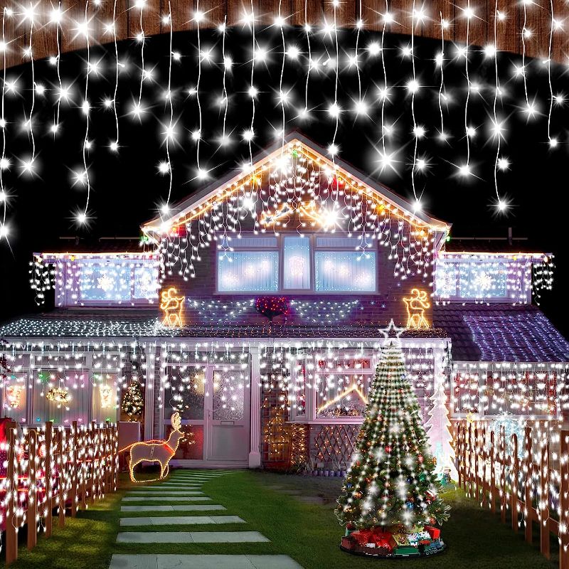 Photo 2 of 1280 Led Icicle Christmas Lights Outdoor Decorations 131 FT 8 Modes Timer IP44 Waterproof Christmas String Lights Changing LED Curtain Fairy Lights for...