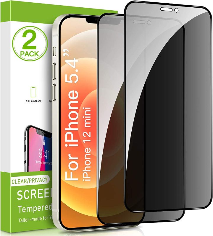 Photo 1 of Intermerge 2 Pack Privacy Screen Protector Compatible with iPhone 12 mini,Premium 4D Curved Edge to Edge Full Coverage Privacy Tempered Glass Screen Protector Replacement for iPhone 12 mini-5.4 inch
