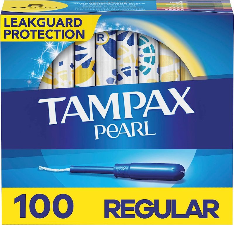 Photo 1 of (PACK OF 2)Tampax Pearl Tampons Regular Absorbency, With Leakguard Braid, Unscented, 50 Count x 2 Packs (100 Count total)