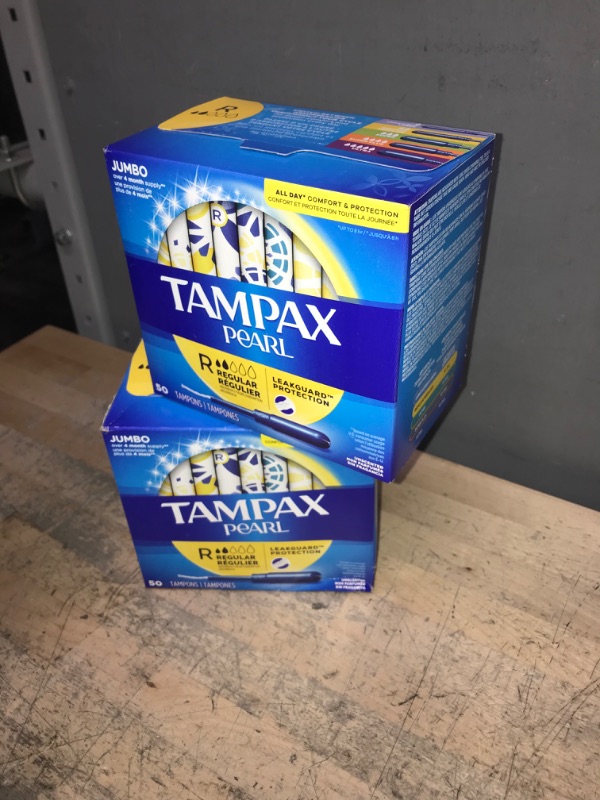 Photo 2 of (PACK OF 2) Tampax Pearl Tampons Regular Absorbency, With Leakguard Braid, Unscented, 50 Count x 2 Packs (100 Count total)
