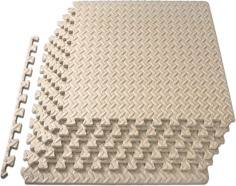 Photo 1 of 18 Tiles Interlocking Puzzle Foam Baby Play Mat with Straight Edges for Playing - EVA Babies Crawling Mat | Rubber Floor Work Out Mats for Home Gym. Beige.