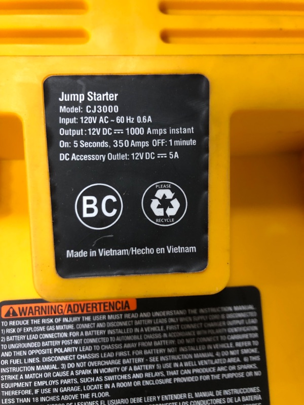 Photo 3 of ***UNTESTED*** CAT CJ3000 Professional Jump Starter 2000 Peak Amp Battery Booster, Built-In Power Switch, Battery Clamps