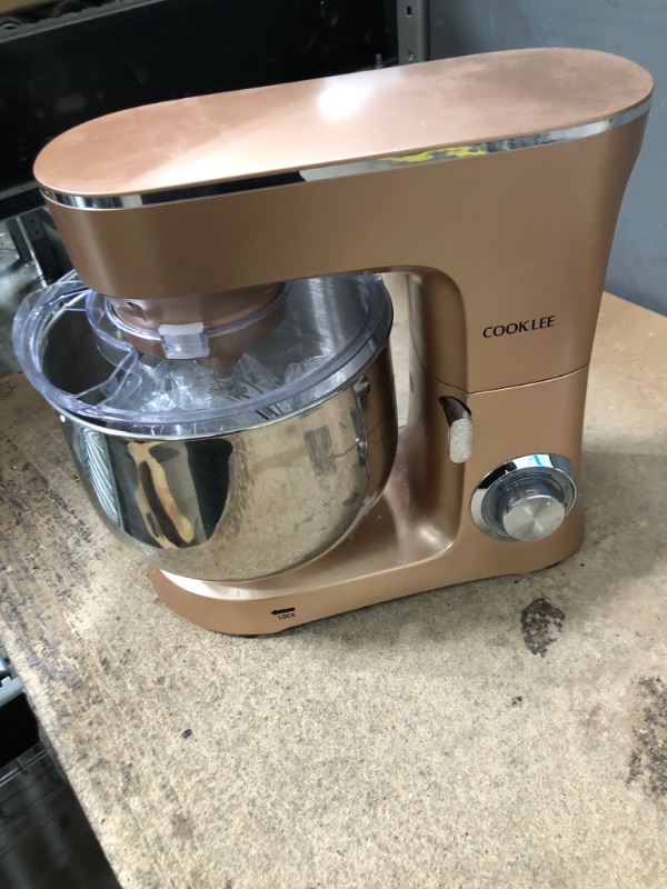 Photo 3 of COOKLEE Stand Mixer, 9.5 Qt. 660W 10-Speed Electric Kitchen Mixer with Dishwasher-Safe Dough Hooks, Flat Beaters, Wire Whip & Pouring Shield Attachments for Most Home Cooks, SM-1551, Champagne